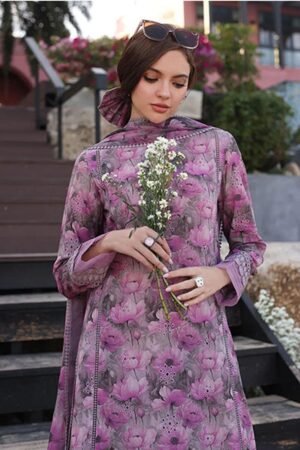 3-Piece Women’s Unstitched Dobby Lawn Suit – Purple